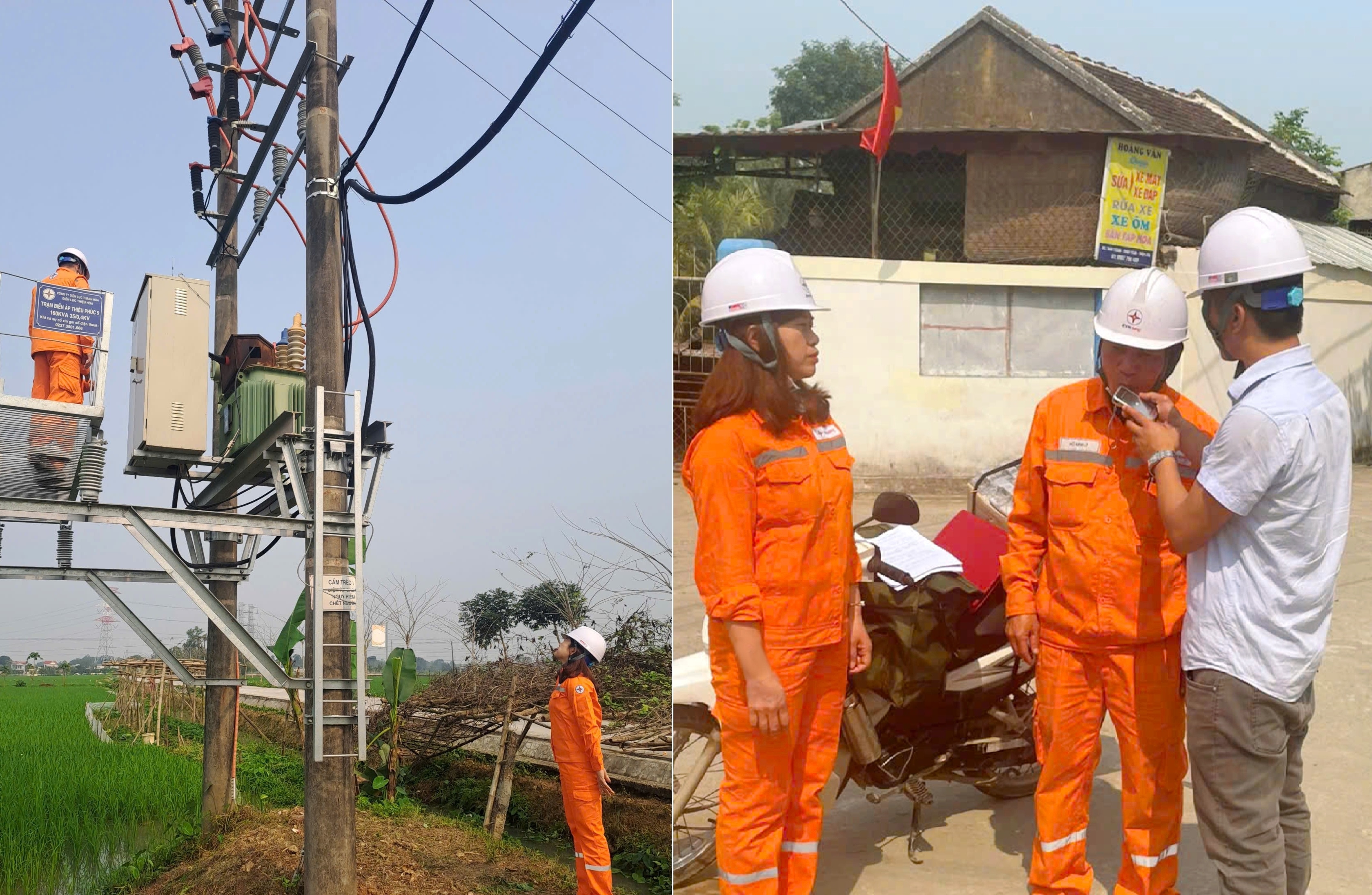 Ảnh kiểm tra hiện trường và đo nồng độ cồn của Điện lực Thiệu Hóa