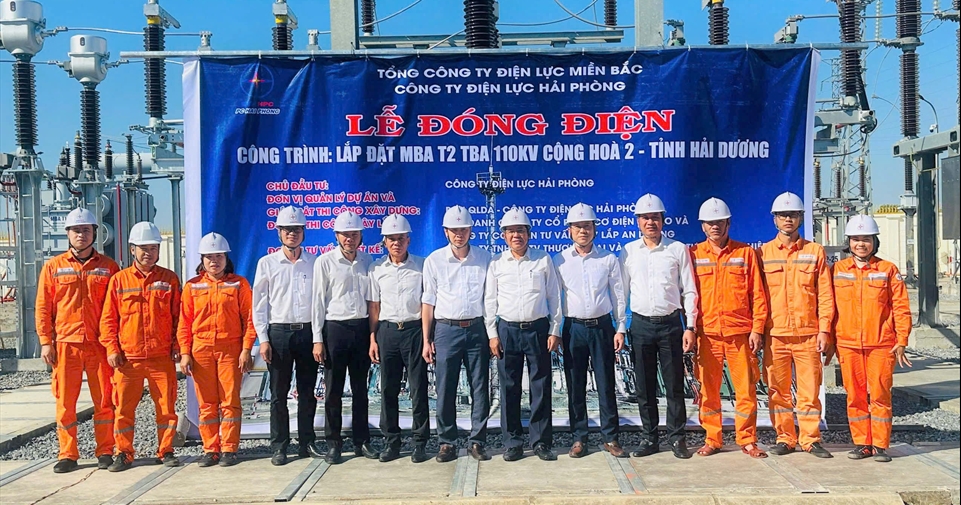 Công ty Điện lực Hải Phòng: Đóng điện đưa vào vận hành máy biến áp T2 Trạm biến áp 110kV Cộng Hòa 2