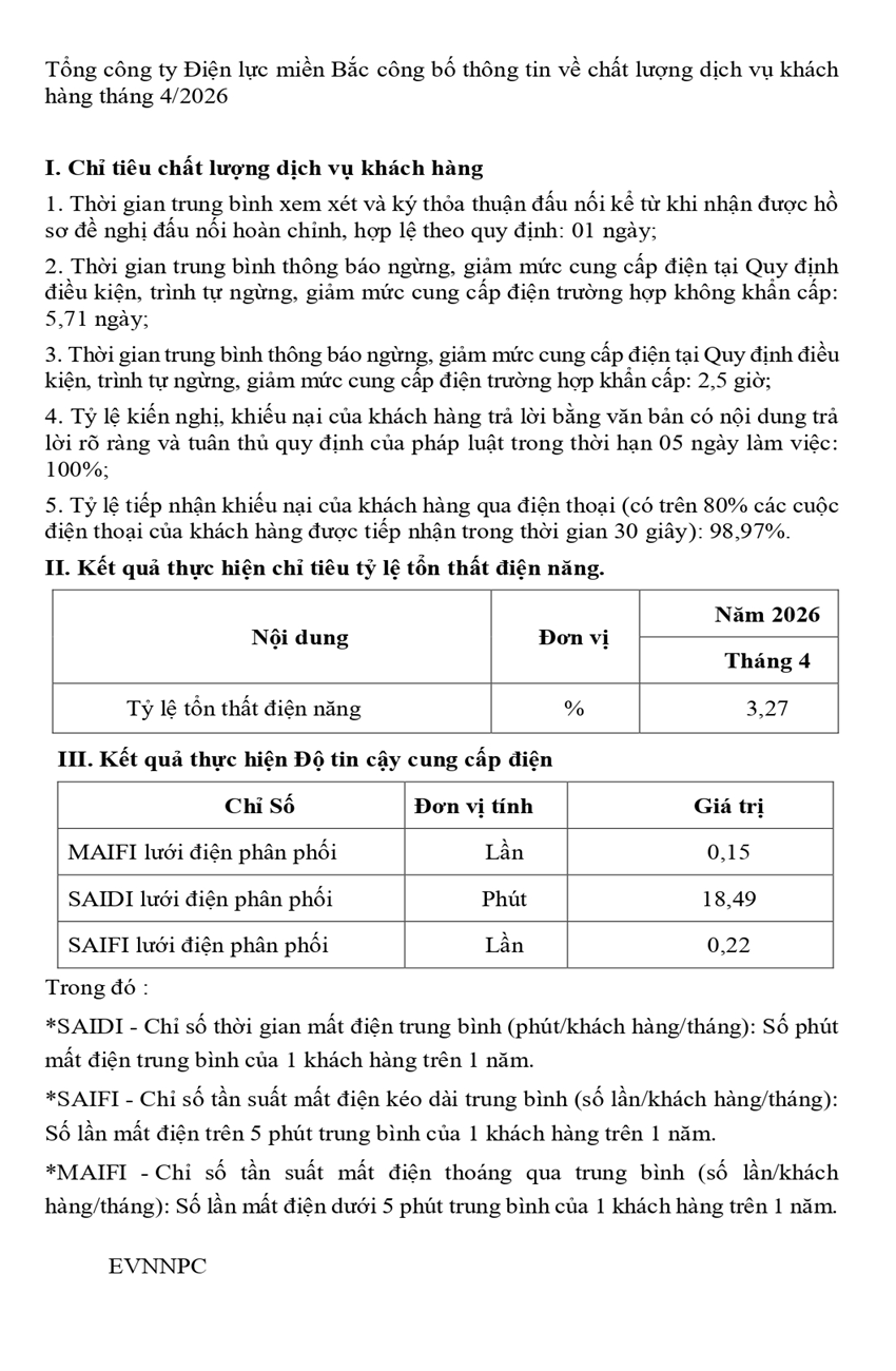 T4-2026 cong bo thong tin ve chat luong DVKH cua NPC đăng web