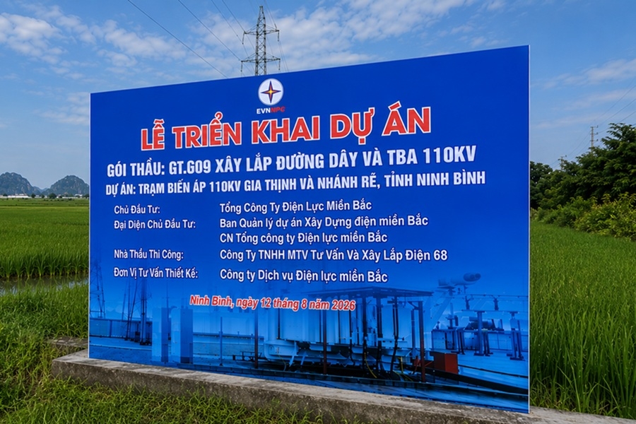 Ban Quản lý dự án Xây dựng điện miền Bắc triển khai thi công dự án Trạm biến áp 110kV Gia Thịnh và nhánh rẽ, tỉnh Ninh Bình