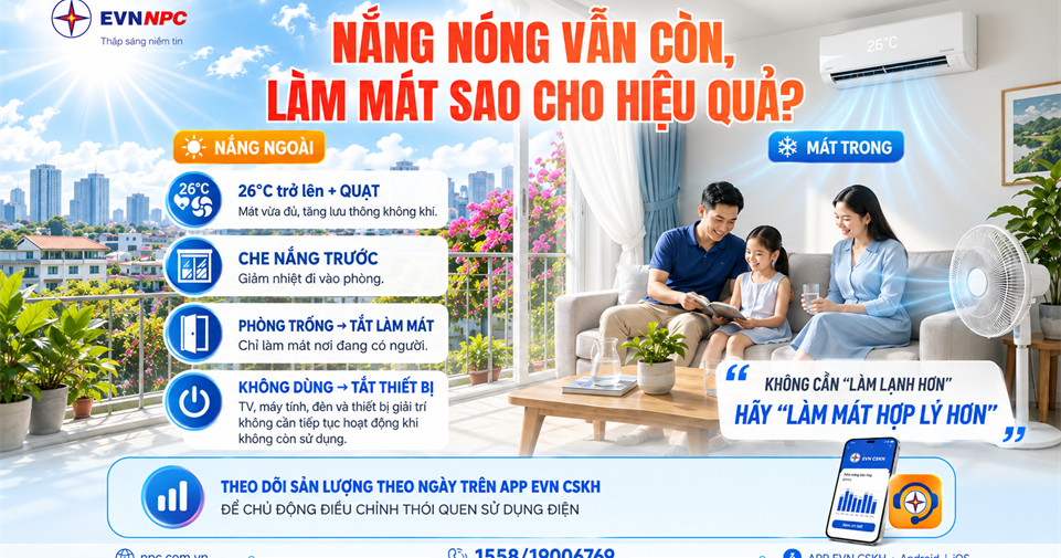 Nắng nóng vẫn còn, làm mát hợp lý để sử dụng điện hiệu quả